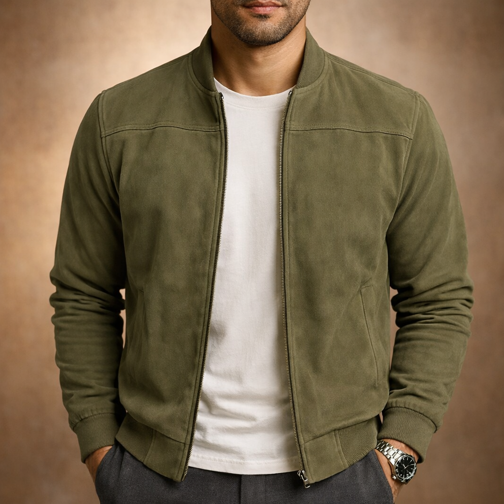 Men's Suede Bomber Jacket - Lightweight Smart Casual Outerwear For All-season Wear