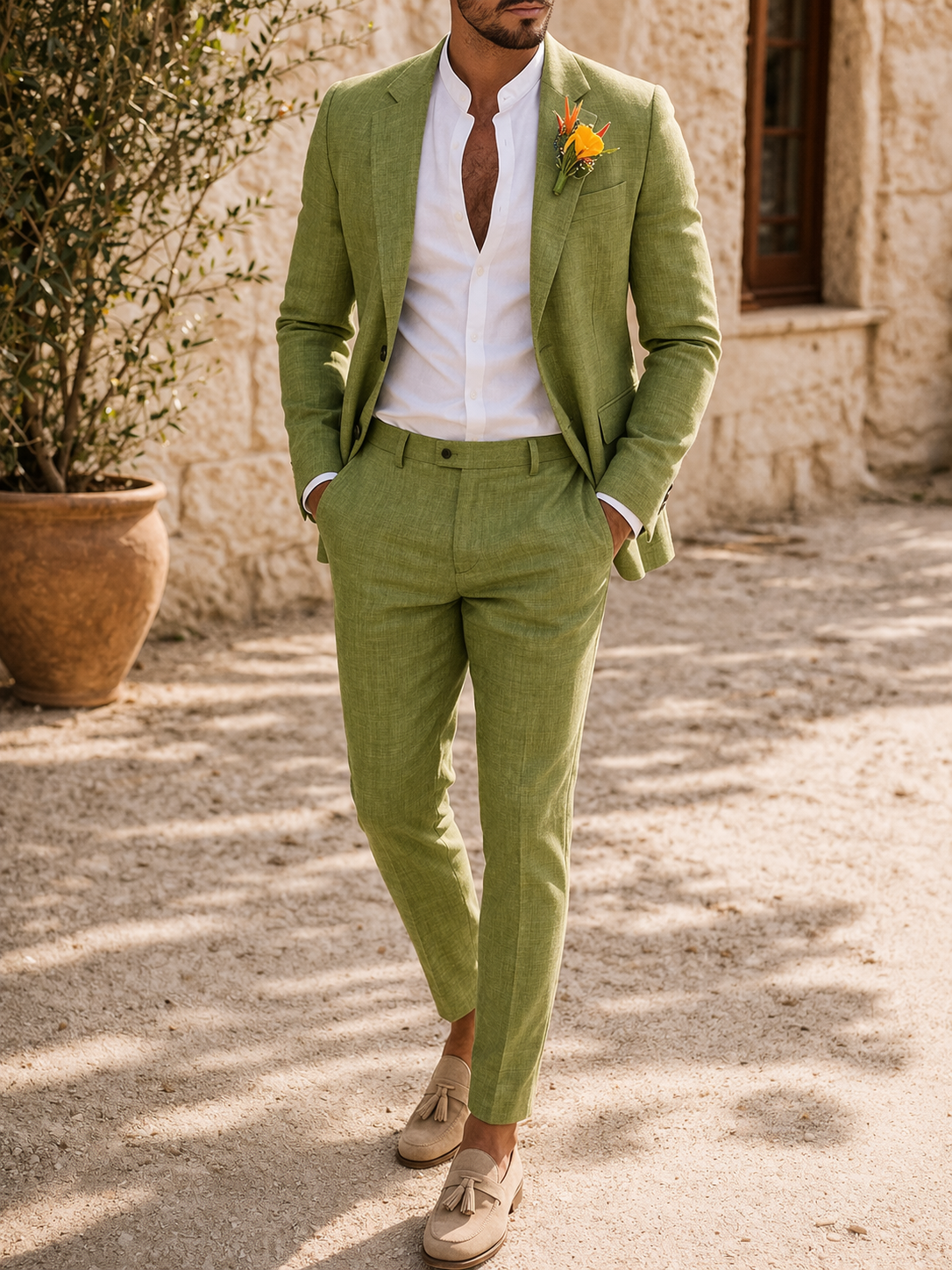 Men's Tailored Linen Suit - Refined Two Piece Formal Occasion Wear