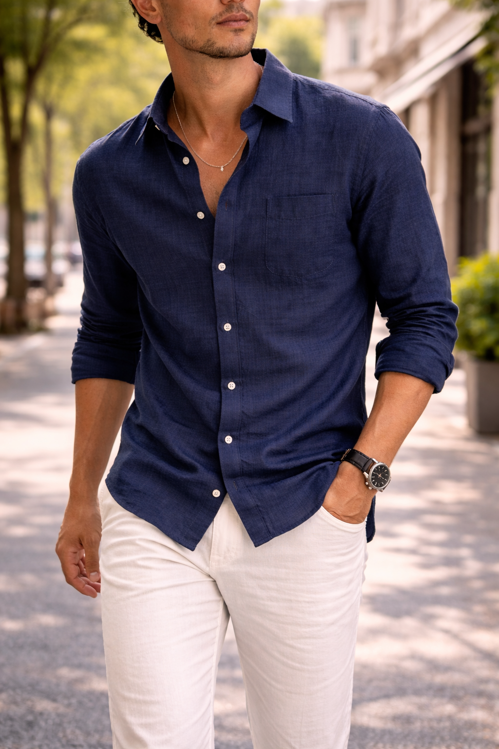 Men's Linen Long-sleeve Shirt - Breathable Relaxed Fit For Everyday Summer Wear