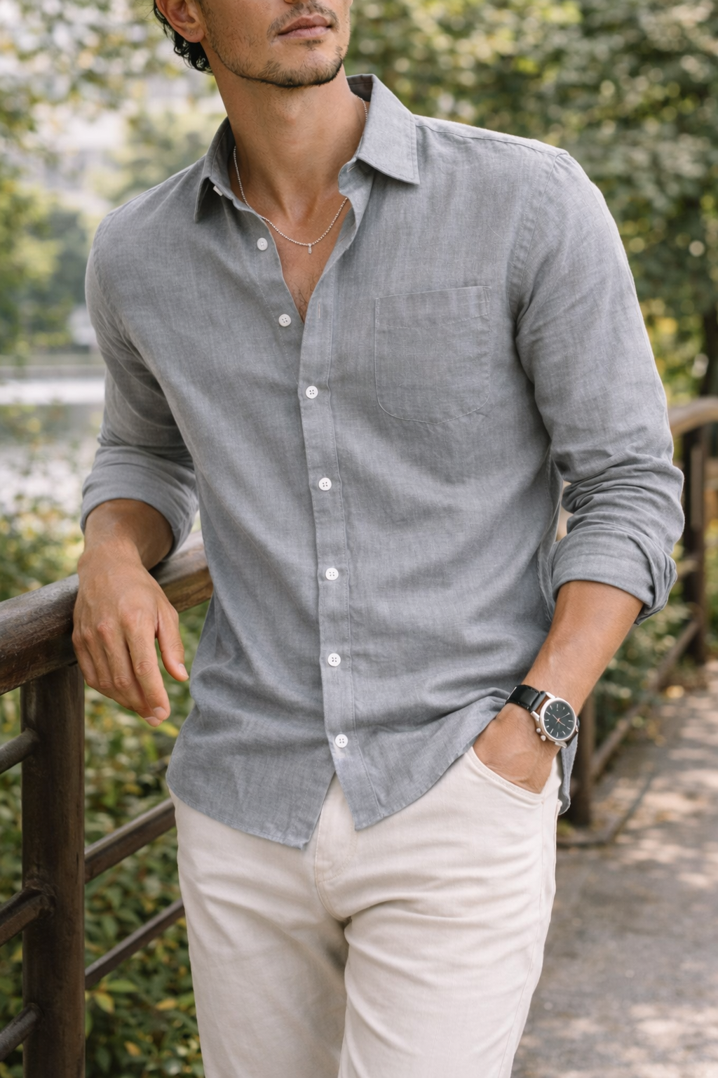 Men's Linen Long-sleeve Shirt - Breathable Relaxed Fit For Everyday Summer Wear