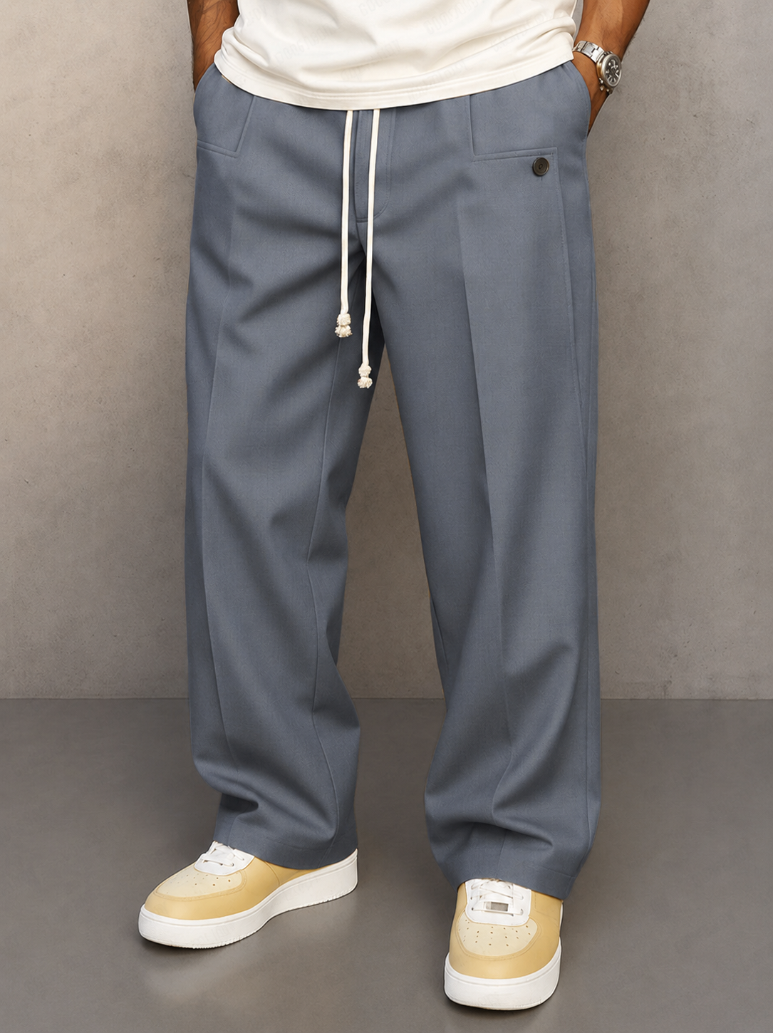 Men's Casual Pants With Wide Legs, A Pleated Design, And A Drawstring Waist – Relaxed Pants For Everyday Wear, Leisure, And Smart-casual Style