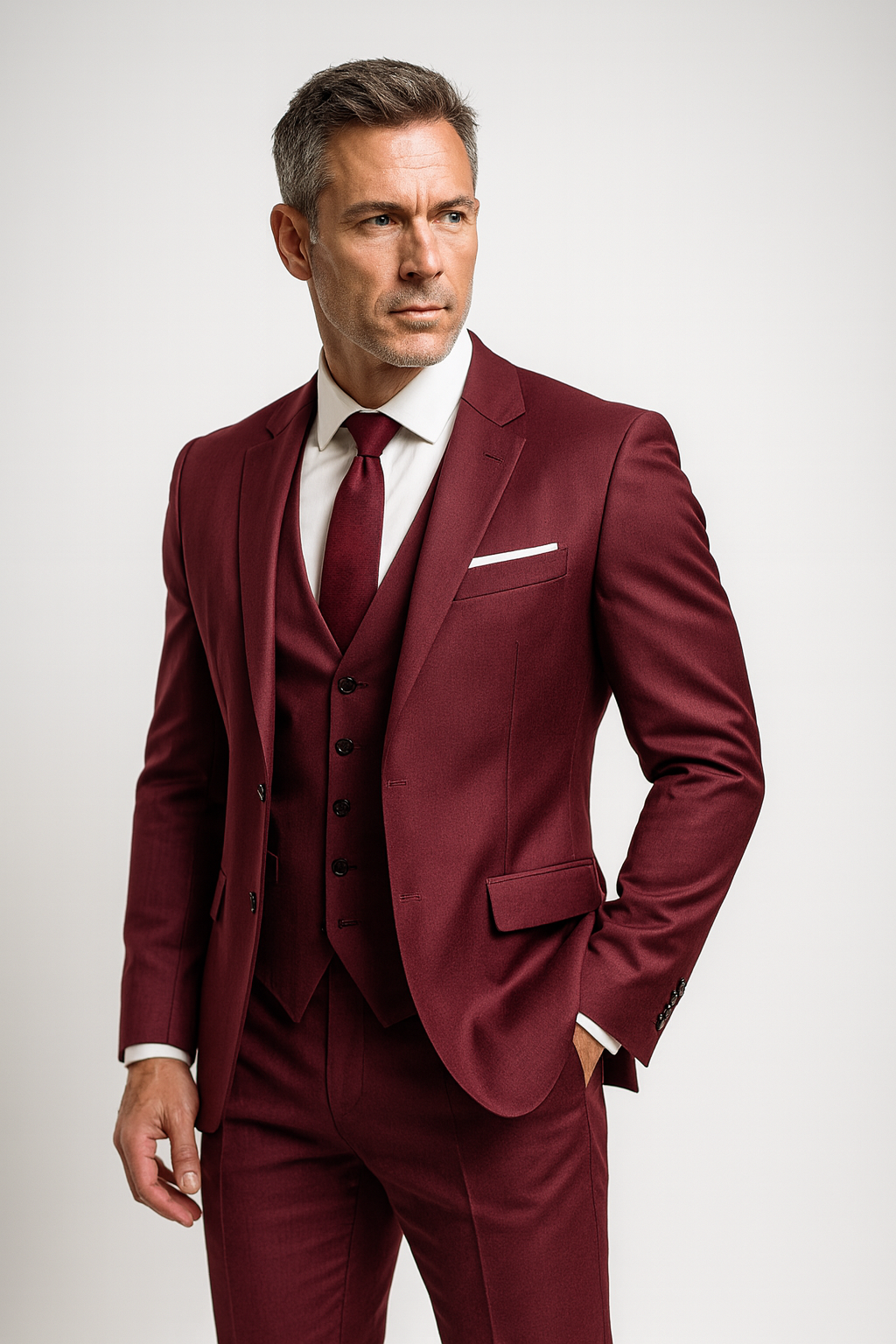 Men's Three-Piece Slim Fit Formal Suit and Waistcoat Set for Weddings and Special Occasions