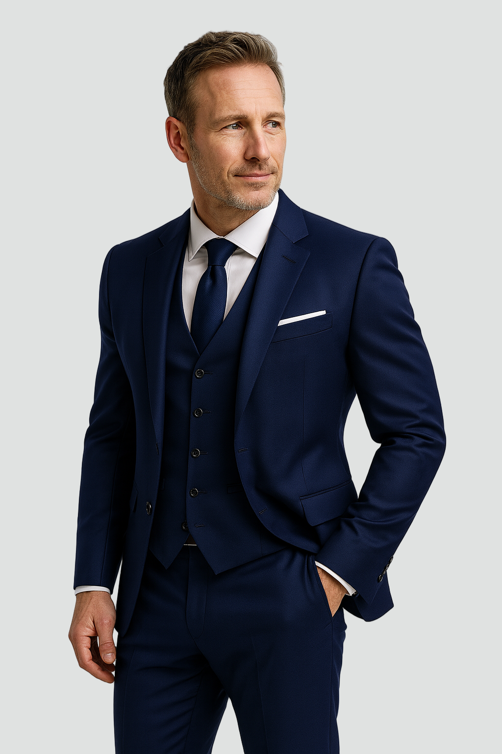 Men's Three-Piece Slim Fit Formal Suit and Waistcoat Set for Weddings and Special Occasions