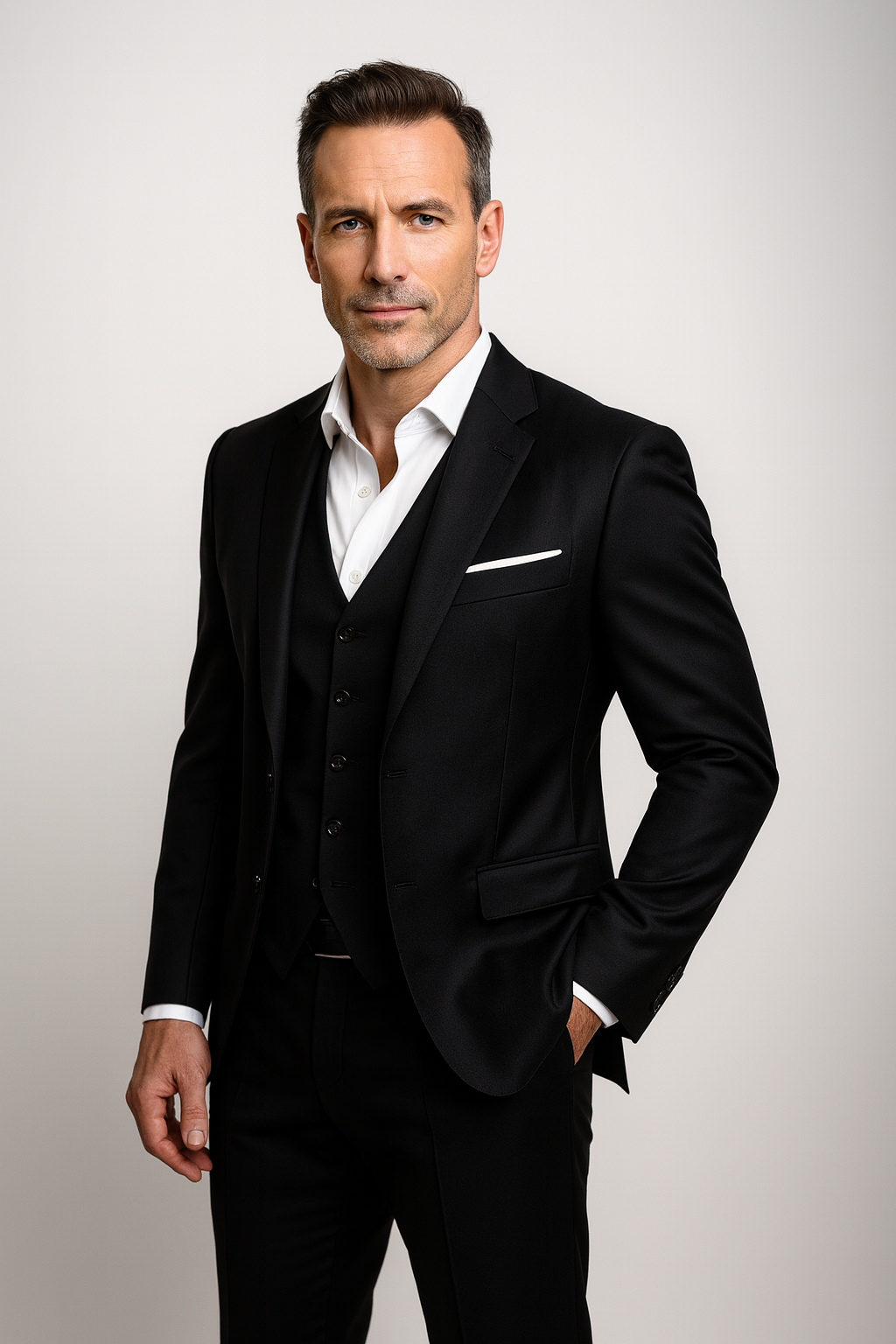 Men's Three-Piece Slim Fit Formal Suit and Waistcoat Set for Weddings and Special Occasions