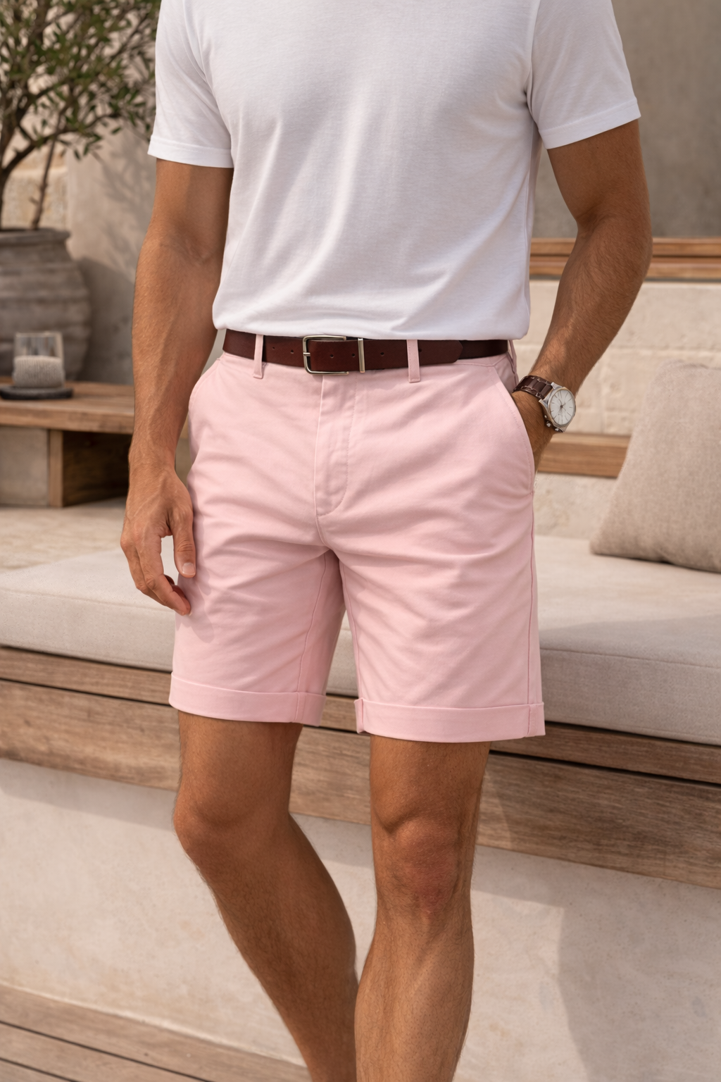 Men's Tailored Summer Shorts - Smart Casual Twill Design For Warm Weather Wear