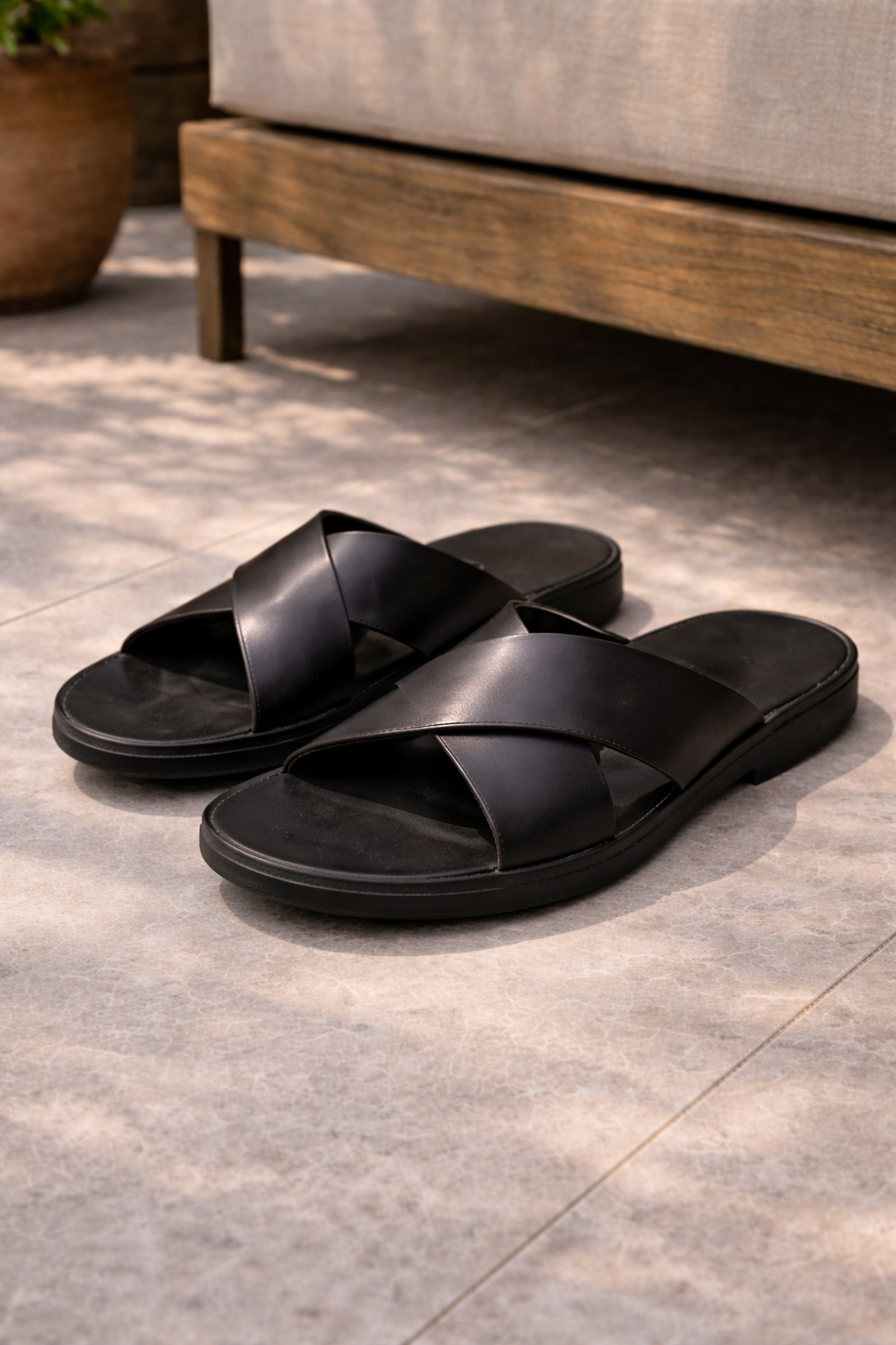 Men's Leather Slide Sandals - Cross-strap Summer Comfort For Everyday Casual Wear