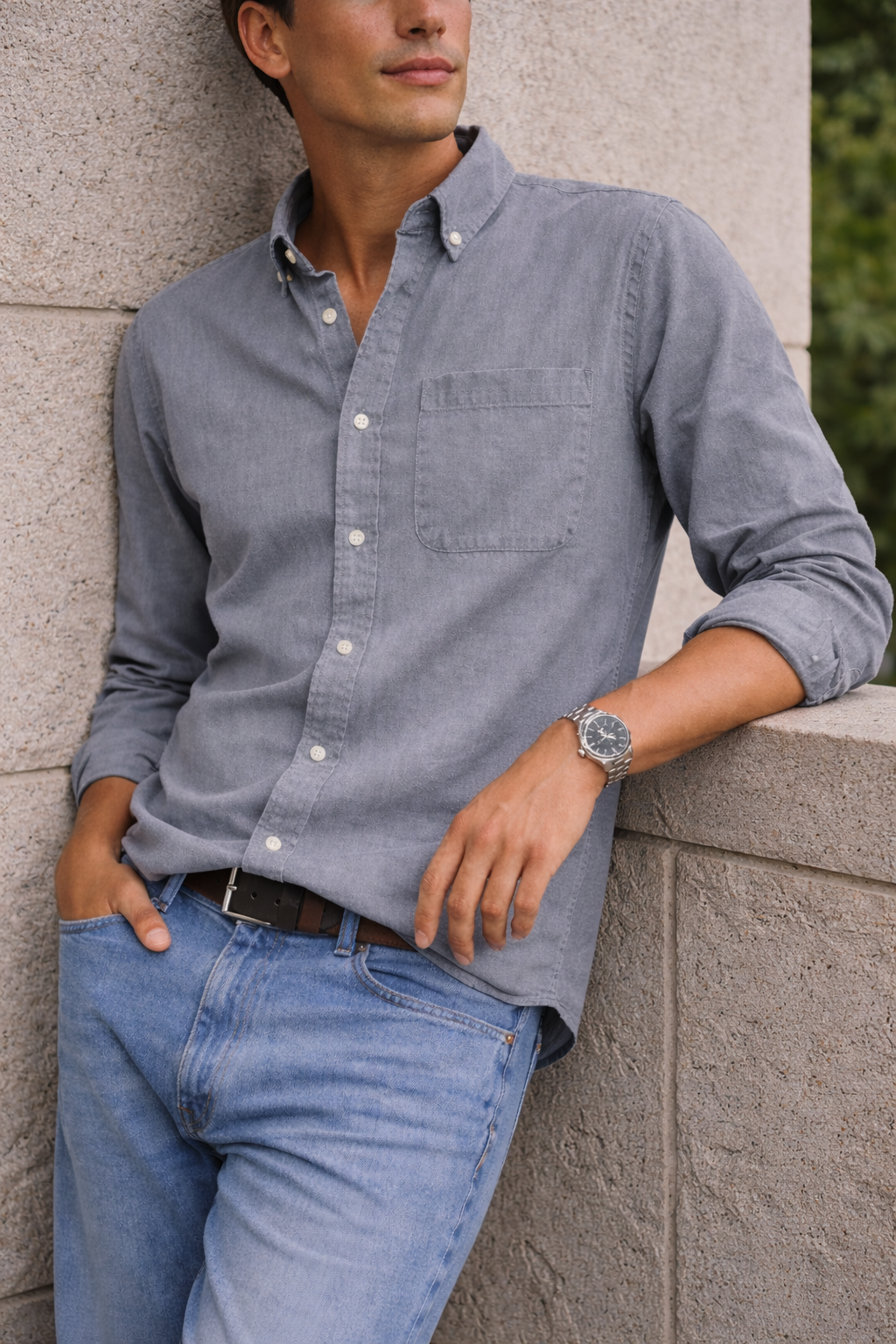 Men's Cotton Button-down Shirt - Smart Casual Everyday Wear For Versatile Styling