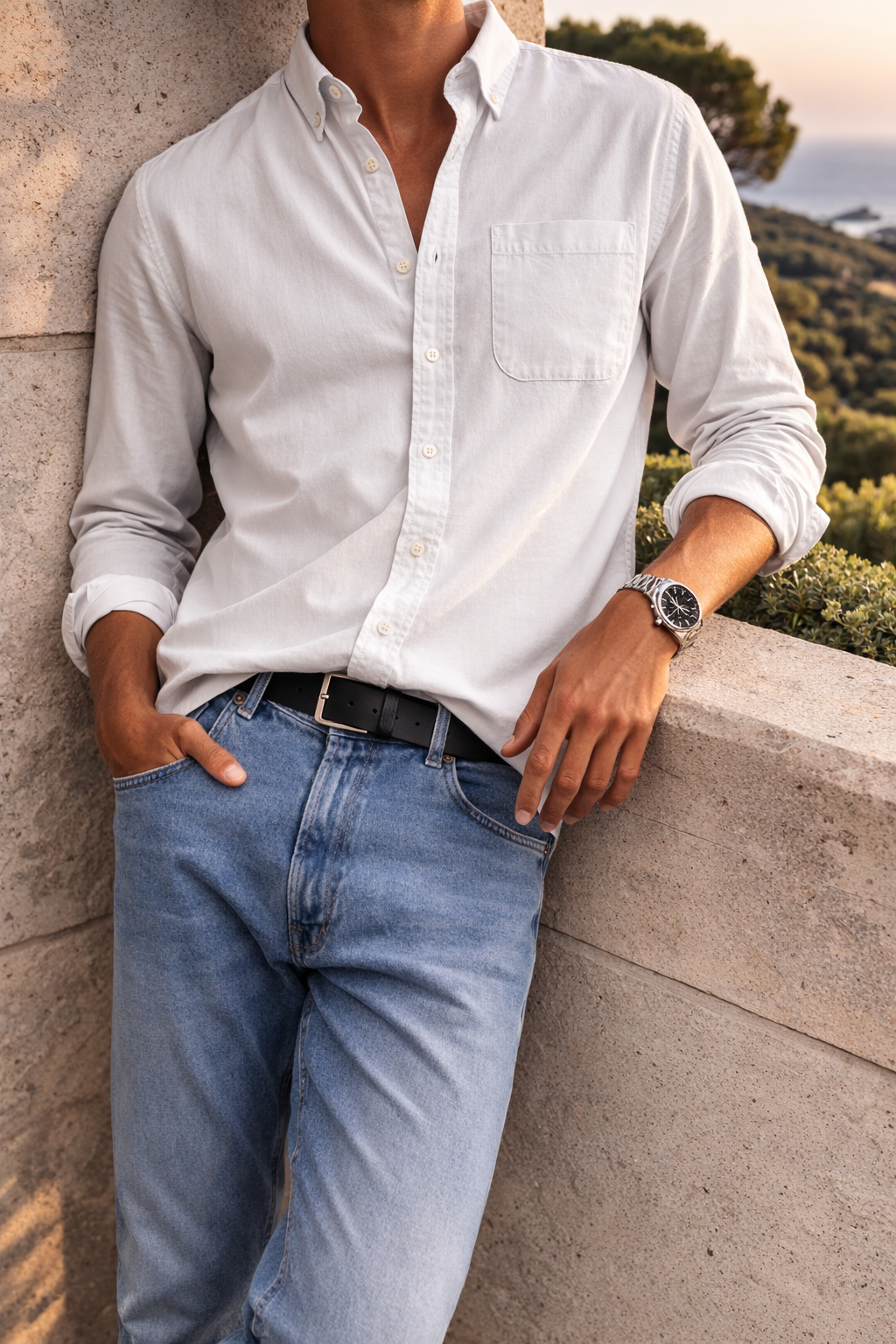 Men's Cotton Button-down Shirt - Smart Casual Everyday Wear For Versatile Styling