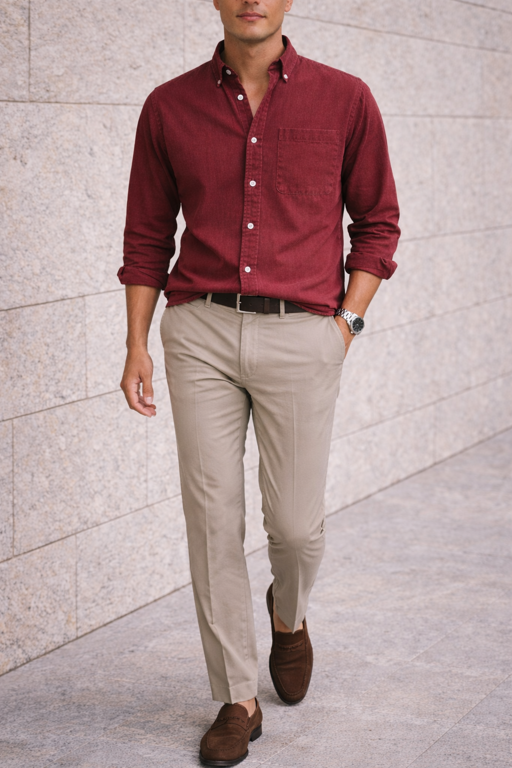 Men's Cotton Button-down Shirt - Smart Casual Everyday Wear For Versatile Styling