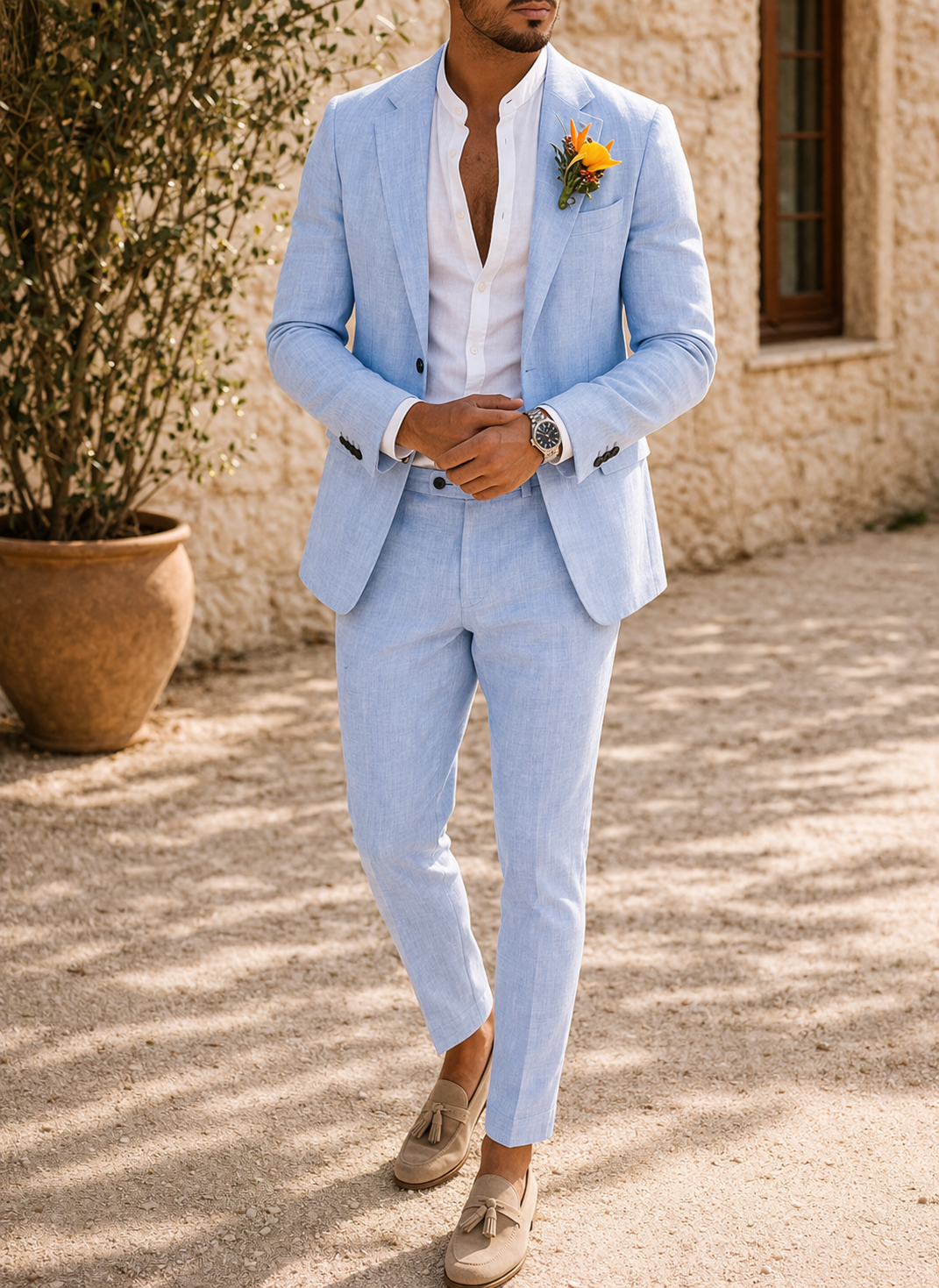 Men's Tailored Linen Suit - Refined Two Piece Formal Occasion Wear