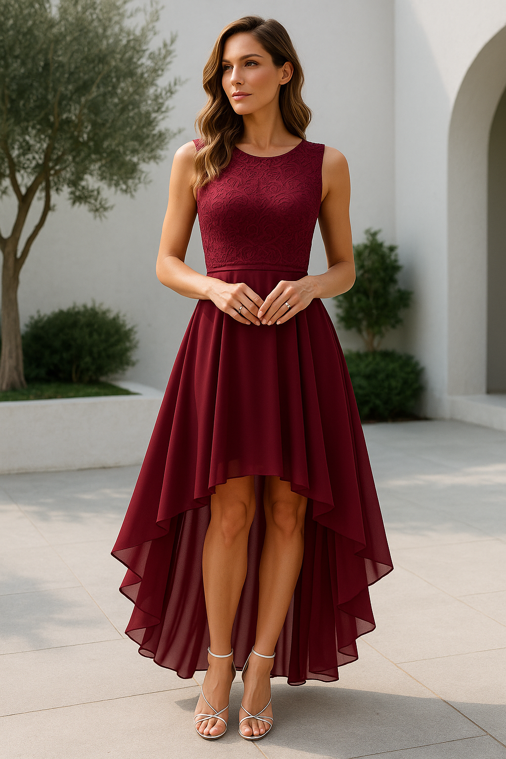 Women's Asymmetrical High-low Sleeveless Evening Gown With A Flowing Silhouette – An Elegant Party Dress For Celebrations, Evening Wear, And Special Occasions