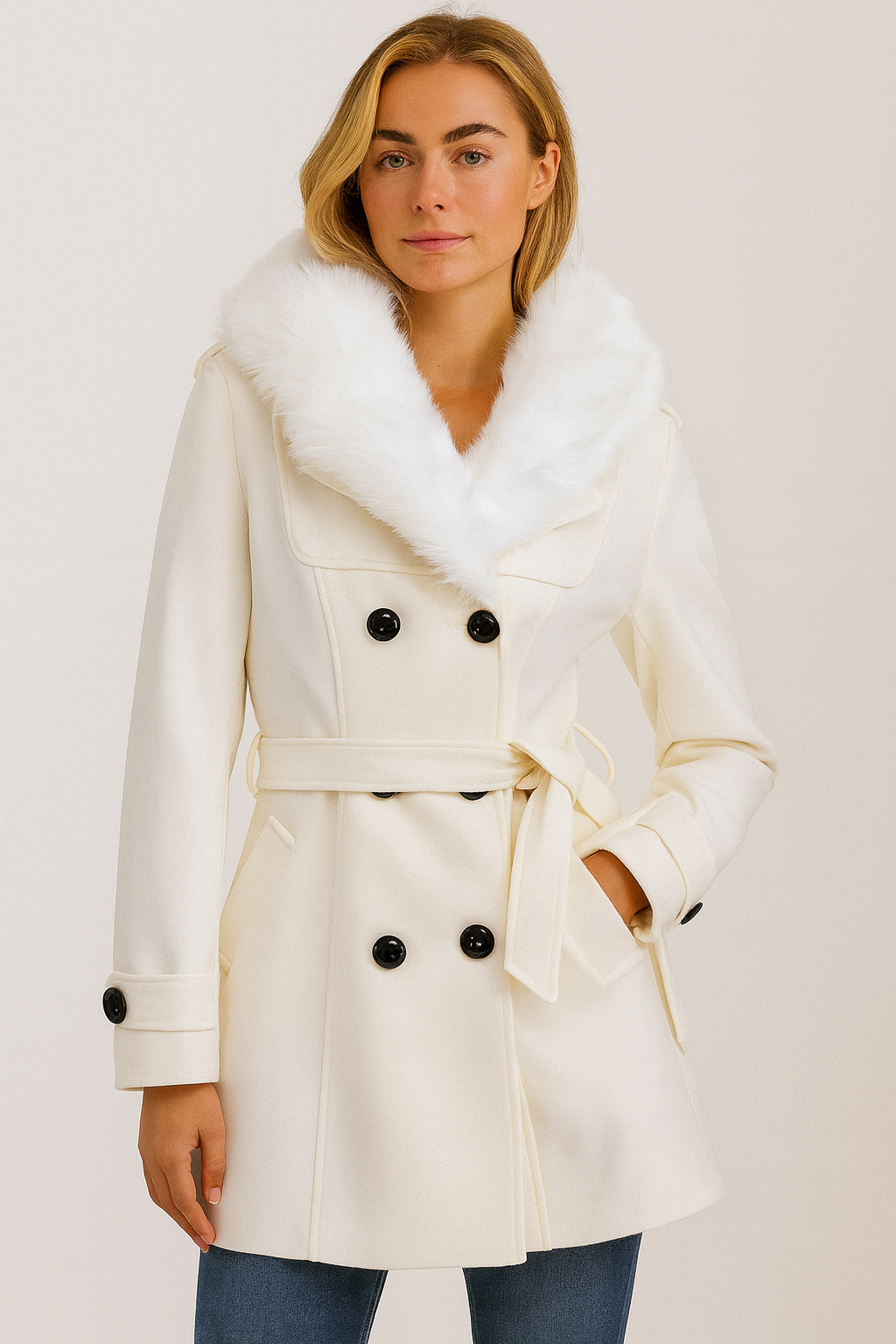 Faustina - Coat with Removable Faux Fur Collar