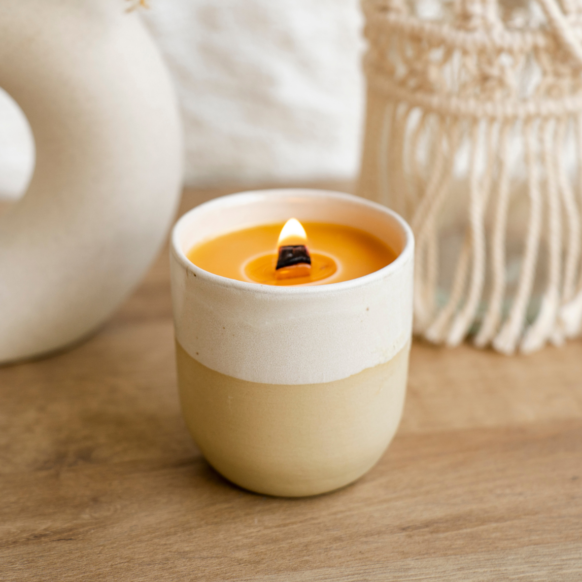 Beeswax Candle in Ceramic Cup