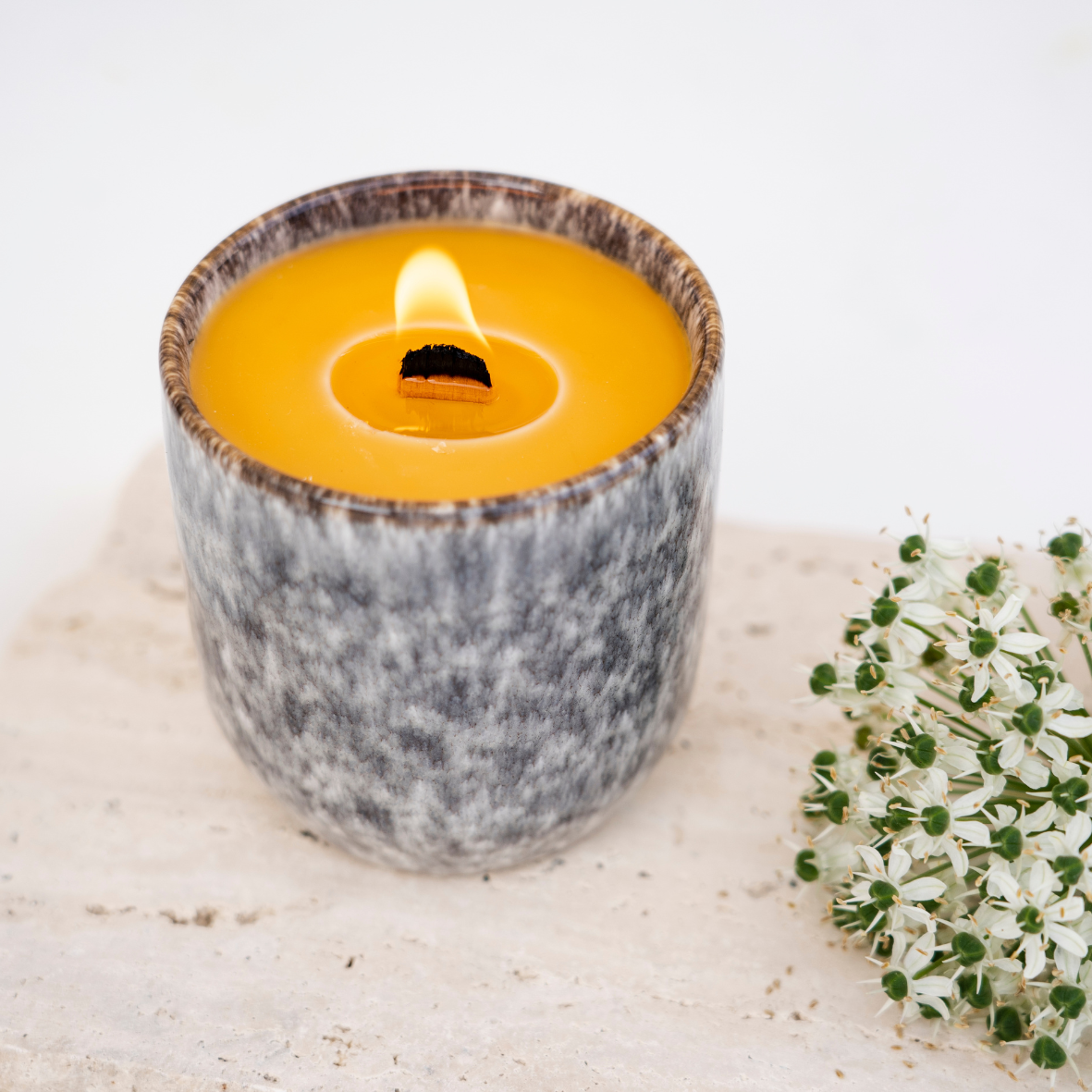 Beeswax Candle in Ceramic Cup