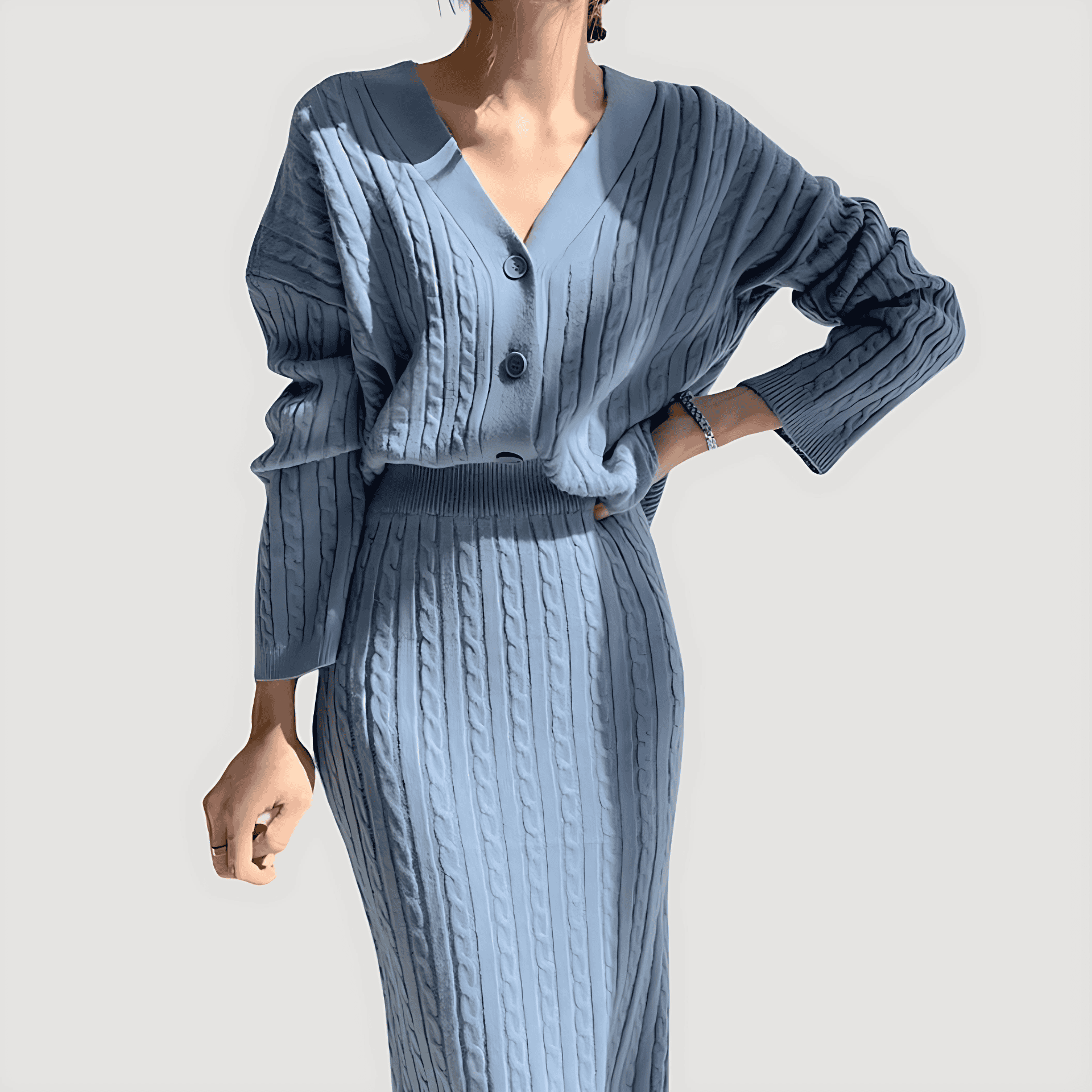 Primavera – Women's Knitwear Set with Midi Skirt and Cardigan