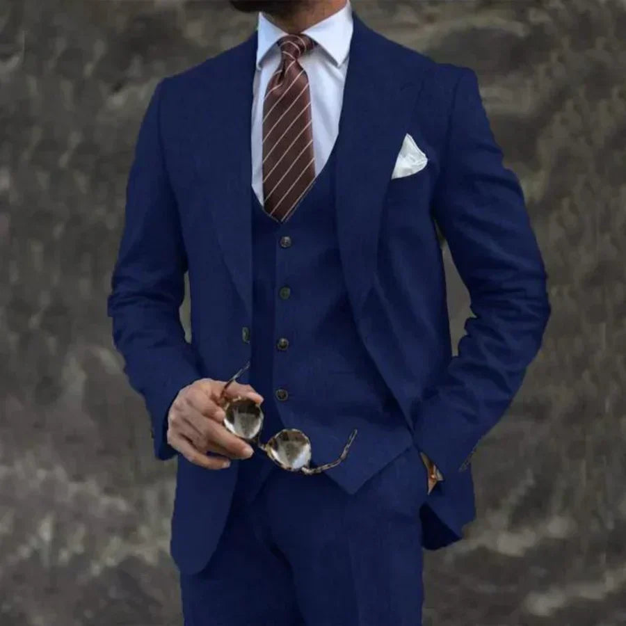 Men's 3-piece Suit With A Tailored Blazer, Vest, And Pants – An Elegant Suit Set For Weddings, Business, And Formal Occasions