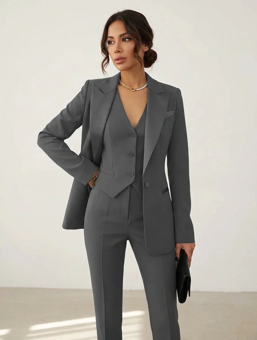 Women's Tailored Three-piece Blazer, Waistcoat And Trouser Co-ord Set - Smart Formalwear For Special Occasions