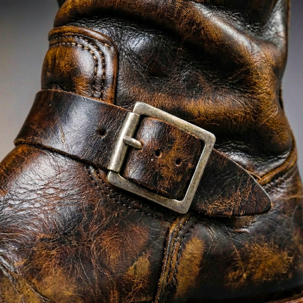 Men's Genuine Leather Boots With Buckles – Mid-calf Engineer Boots For Fall, Winter, Everyday Wear, And Leisure