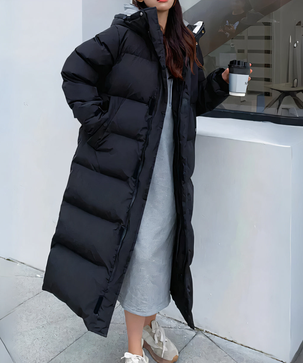 Women's Long Down Puffer Coat With Hood And Waterproof Design – Warm Winter Outerwear For Cold Days, Everyday Wear, And Outdoor Use