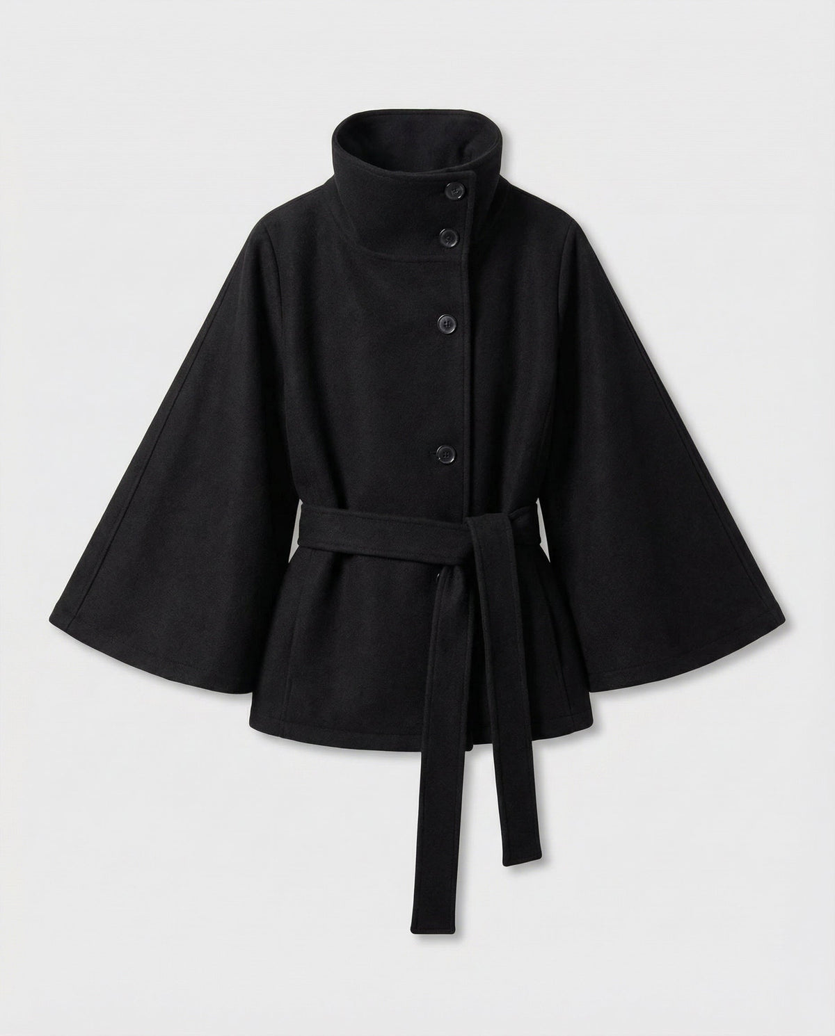 Women's Wool-blend Coat With A Belt And High Collar – Elegant Winter Outerwear For The Office, Evening Wear, And Special Occasions