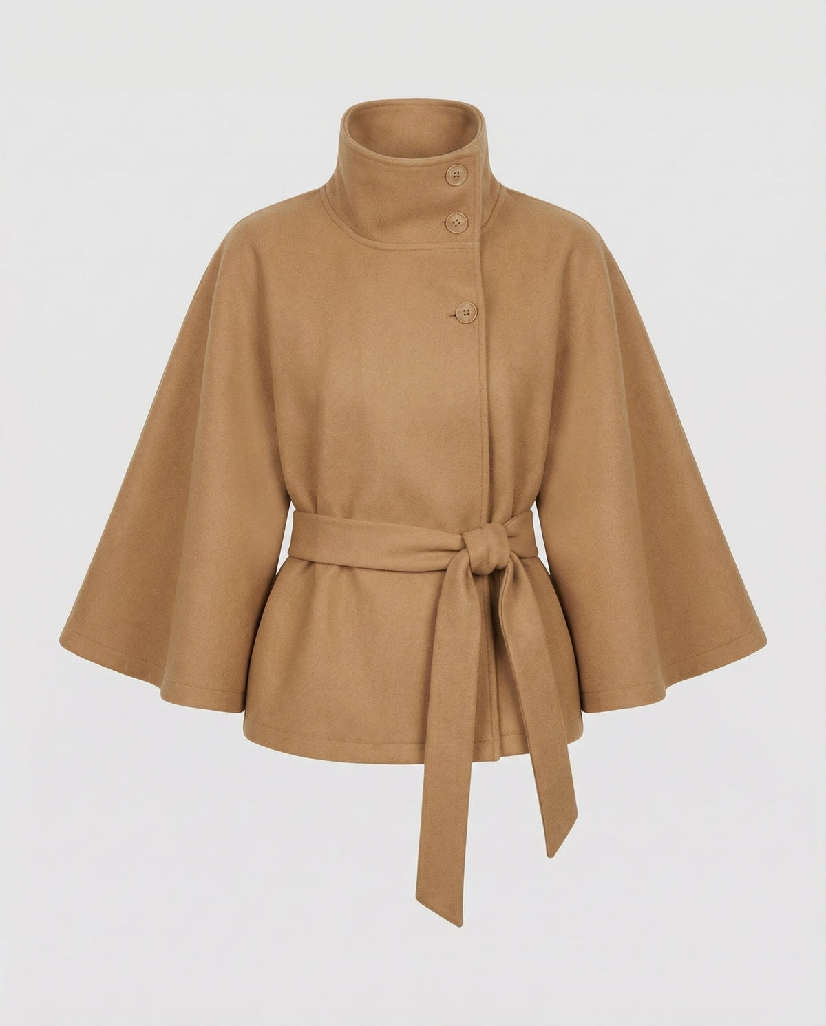 Women's Wool-blend Coat With A Belt And High Collar – Elegant Winter Outerwear For The Office, Evening Wear, And Special Occasions
