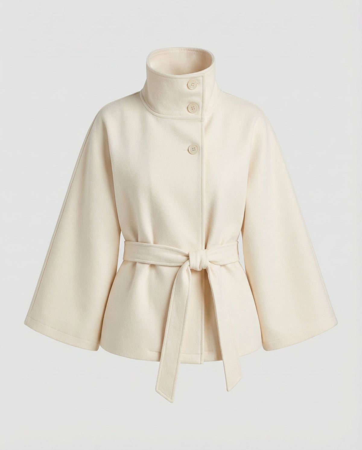 Women's Wool-blend Coat With A Belt And High Collar – Elegant Winter Outerwear For The Office, Evening Wear, And Special Occasions