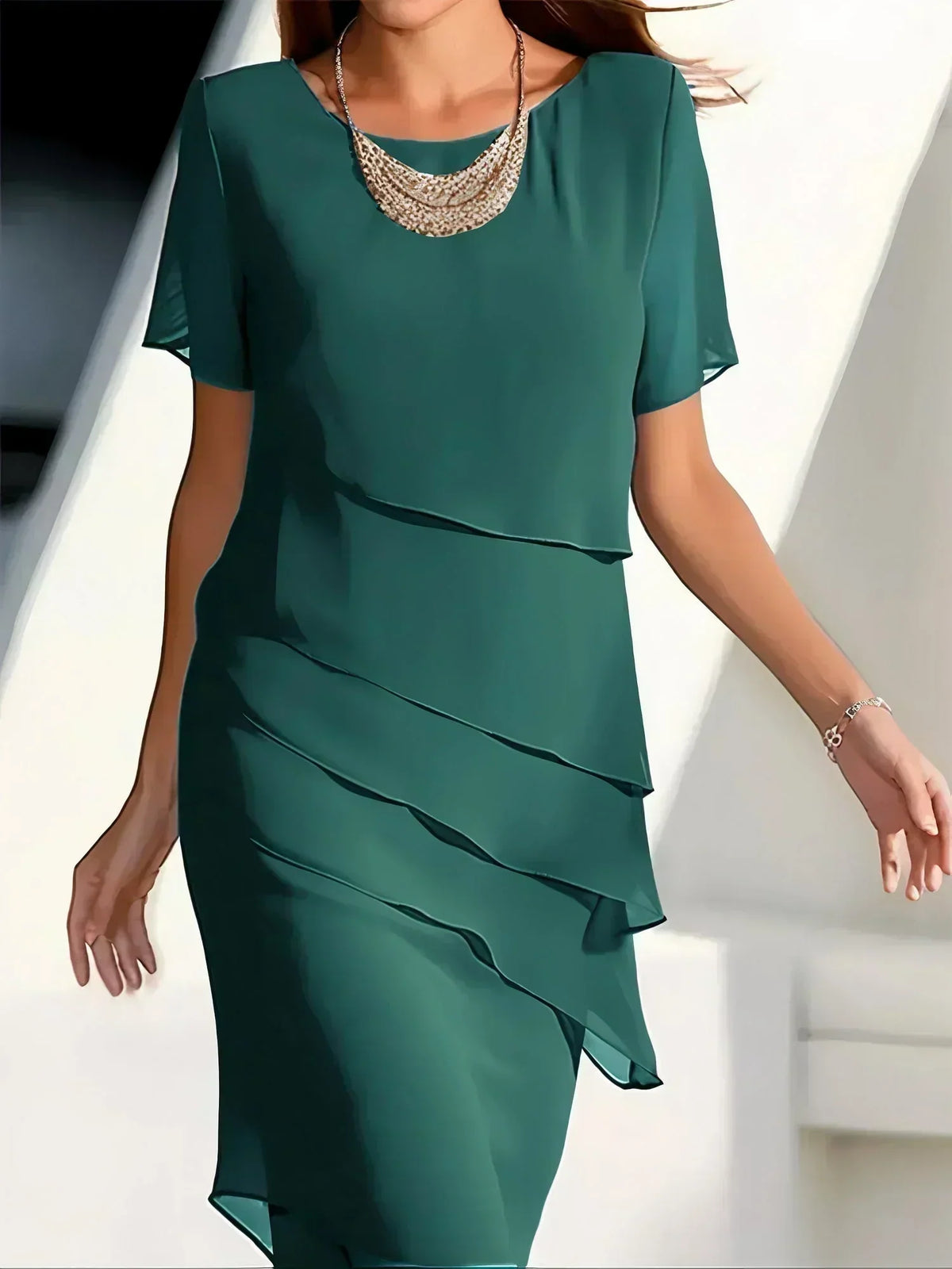 Women's Layered Chiffon Midi Dress – A Light And Elegant Dress For Festive Occasions And Special Events