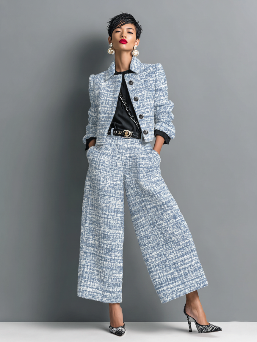Women's Tailored 2-piece Jumpsuit In A Textured Design – An Elegant Suit Set For The Office, Parties, And Special Occasions