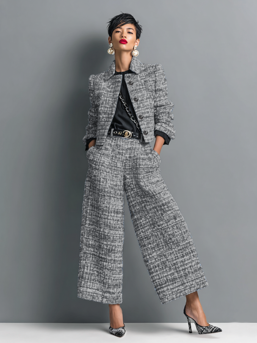 Women's Tailored 2-piece Jumpsuit In A Textured Design – An Elegant Suit Set For The Office, Parties, And Special Occasions