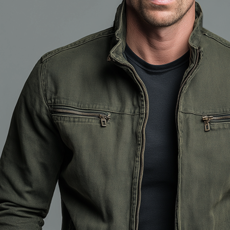 Men's Vintage Jacket With A Zipper And Stand-up Collar – Stylish Outerwear For Fall, Winter, Everyday Wear, And Leisure