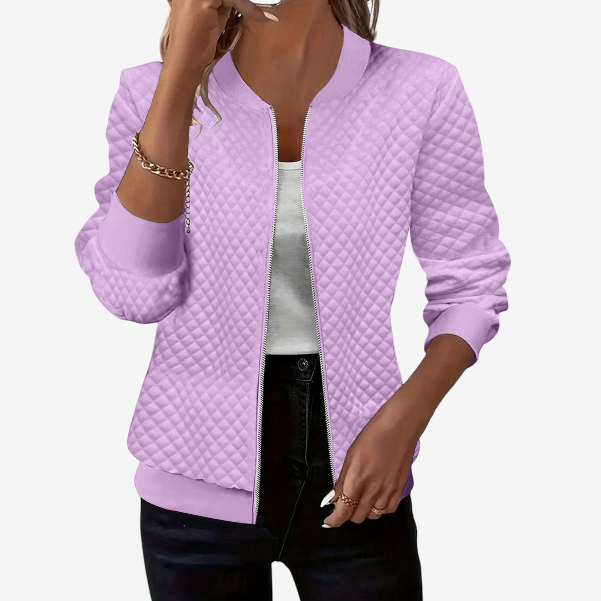 Women's Quilted Bomber Jacket with Zipper – A Stylish and Warm Transition Jacket for Fall and Winter