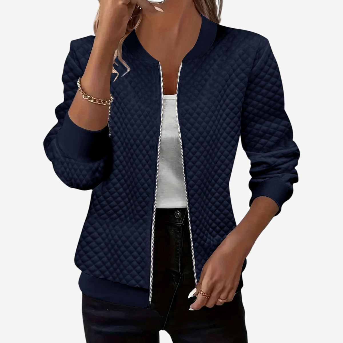 Women's Quilted Bomber Jacket with Zipper – A Stylish and Warm Transition Jacket for Fall and Winter