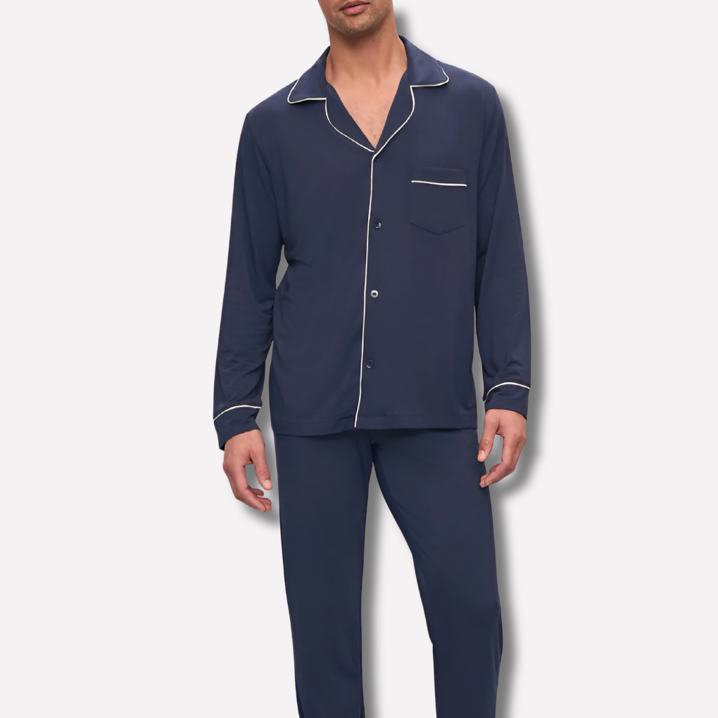 Men's Cotton Pajama Set With A Button-down Closure And Long Sleeves – Comfortable Sleepwear For Home, Relaxation, And Everyday Wear