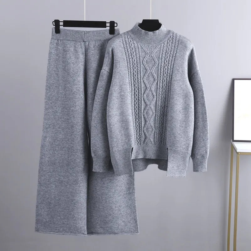Women's Cashmere Knit Set With A Sweater And Wide-leg Pants – A Warm And Elegant Loungewear Set For Winter, Everyday Wear, And Relaxation