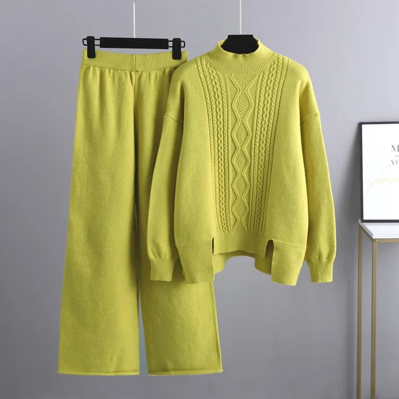 Women's Cashmere Knit Set With A Sweater And Wide-leg Pants – A Warm And Elegant Loungewear Set For Winter, Everyday Wear, And Relaxation