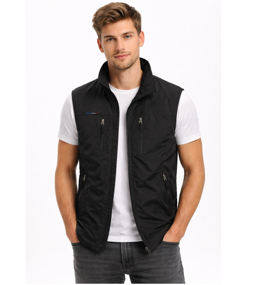 Men's Zip-up Bodywarmer With A Stand-up Collar – A Practical Vest For Fall, Everyday Wear, Leisure, And Outdoor Activities