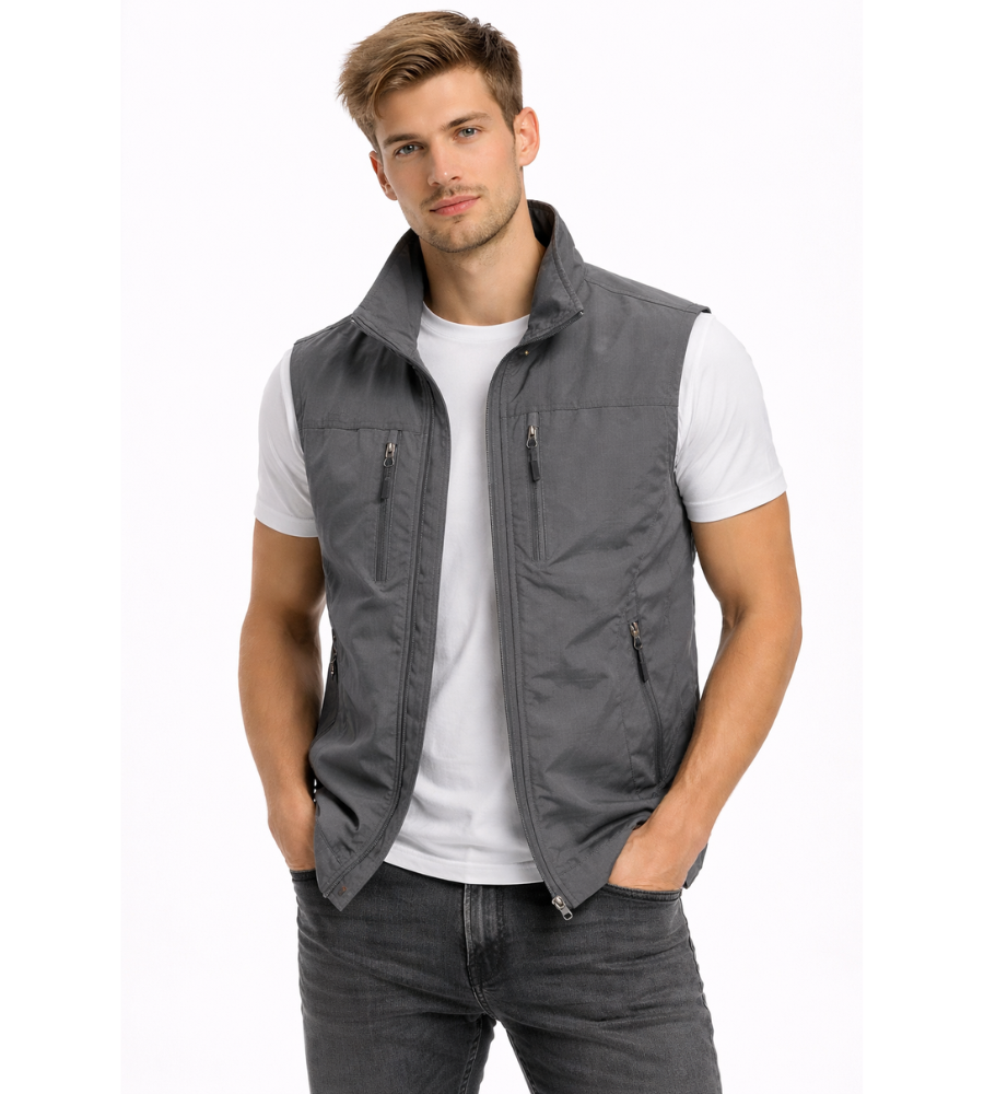 Men's Zip-up Bodywarmer With A Stand-up Collar – A Practical Vest For Fall, Everyday Wear, Leisure, And Outdoor Activities