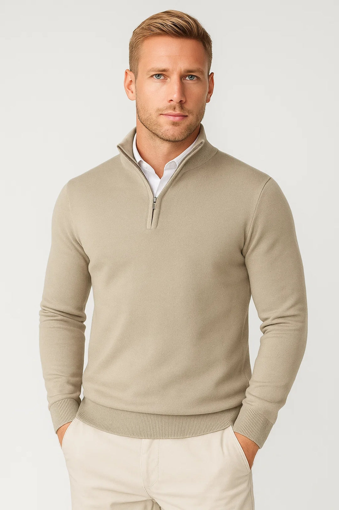 Men's Half-zip Knit Sweater With A High Collar – Warm Winter Knitwear For Cold Days, Everyday Wear, And Leisure