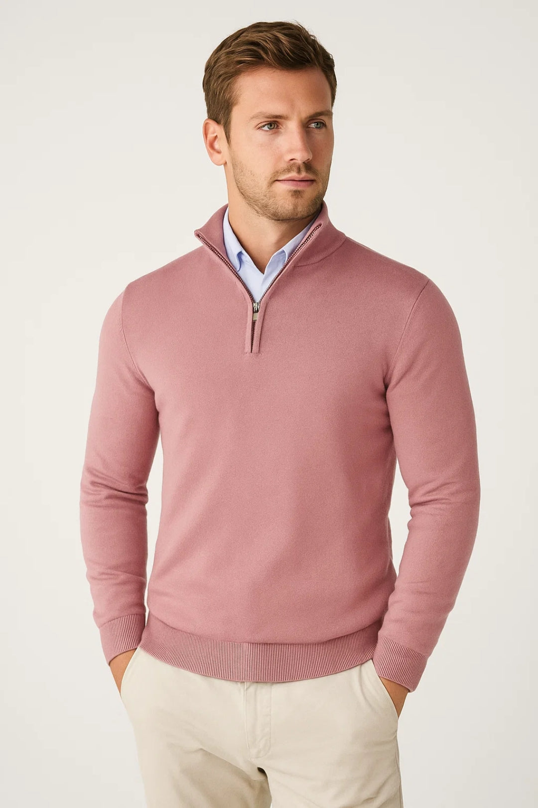 Men's Half-zip Knit Sweater With A High Collar – Warm Winter Knitwear For Cold Days, Everyday Wear, And Leisure