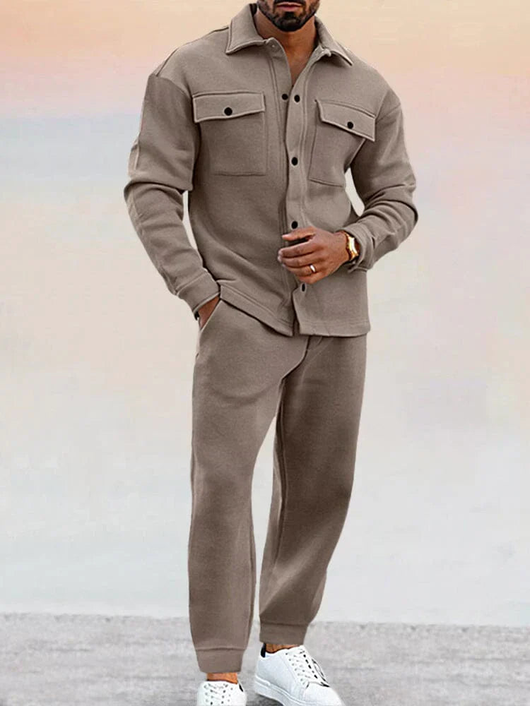 Men's 2-piece Set With A Tailored Overshirt And Tapered Pants – An Elegant And Relaxed Set For Work, Everyday Wear, And Smart-casual Style