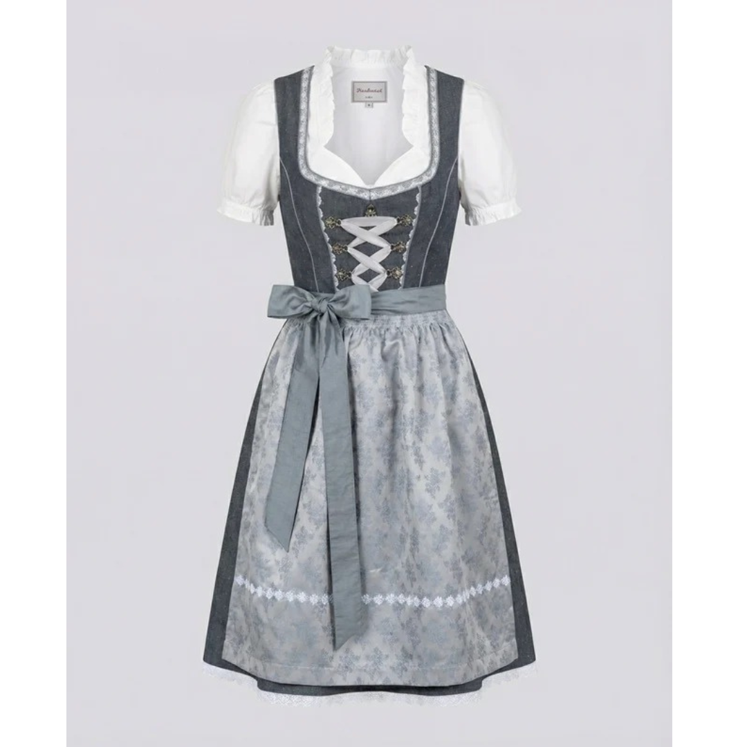 Women's Classic Dirndl Midi Dress With Decorative Apron – Traditional Oktoberfest Dress For Parties, Festivals, And Special Occasions