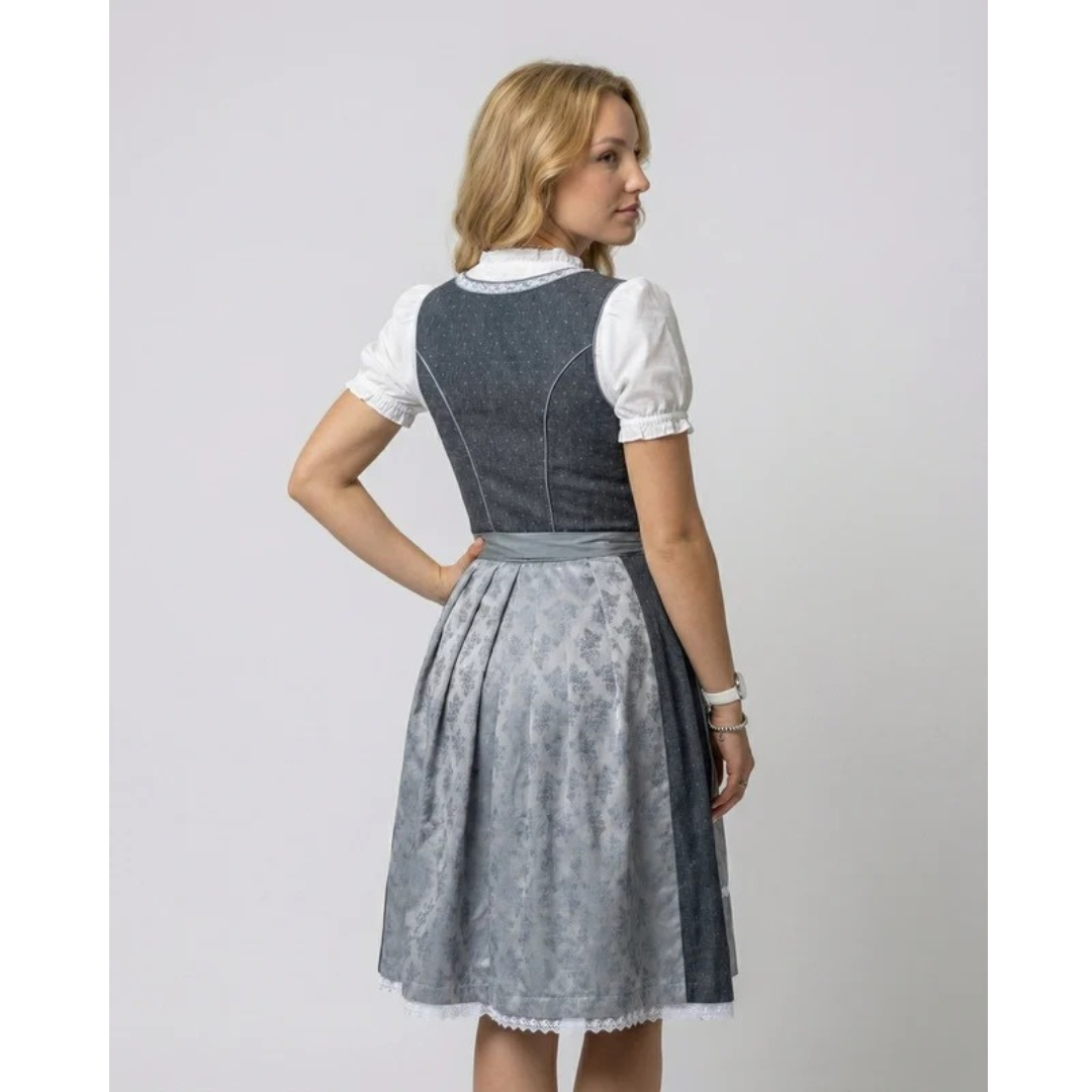 Women's Classic Dirndl Midi Dress With Decorative Apron – Traditional Oktoberfest Dress For Parties, Festivals, And Special Occasions