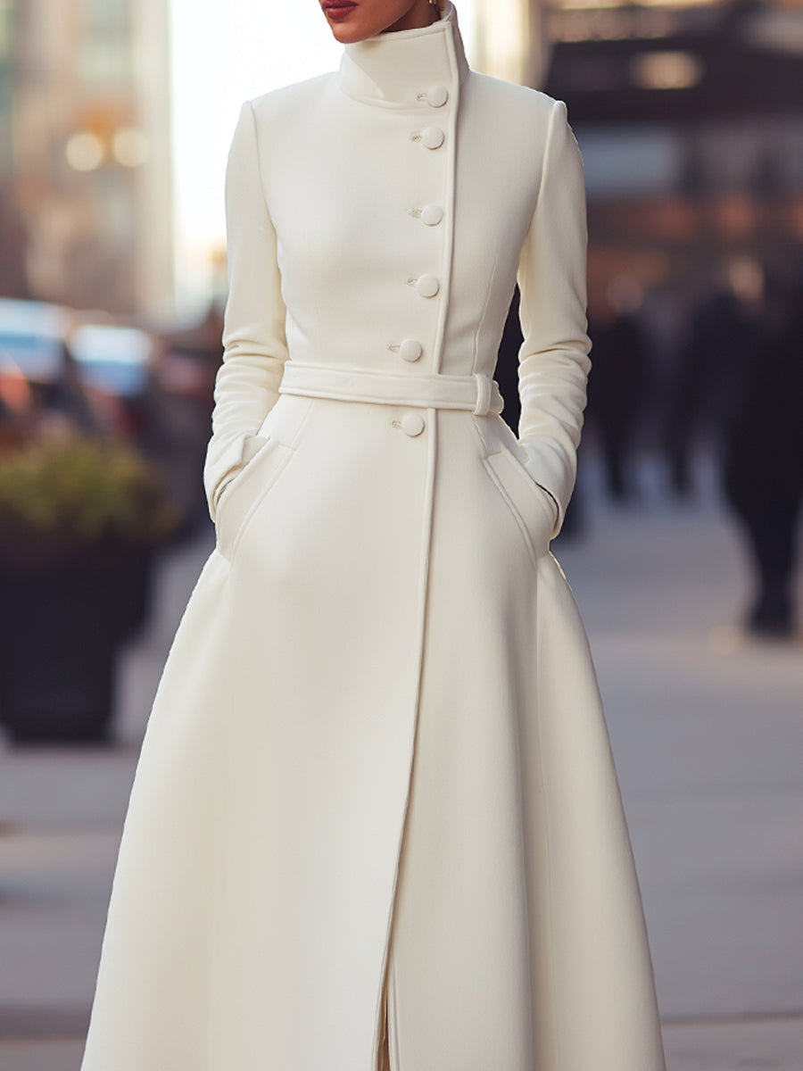 Italy - Elegant White Military Coat for Women