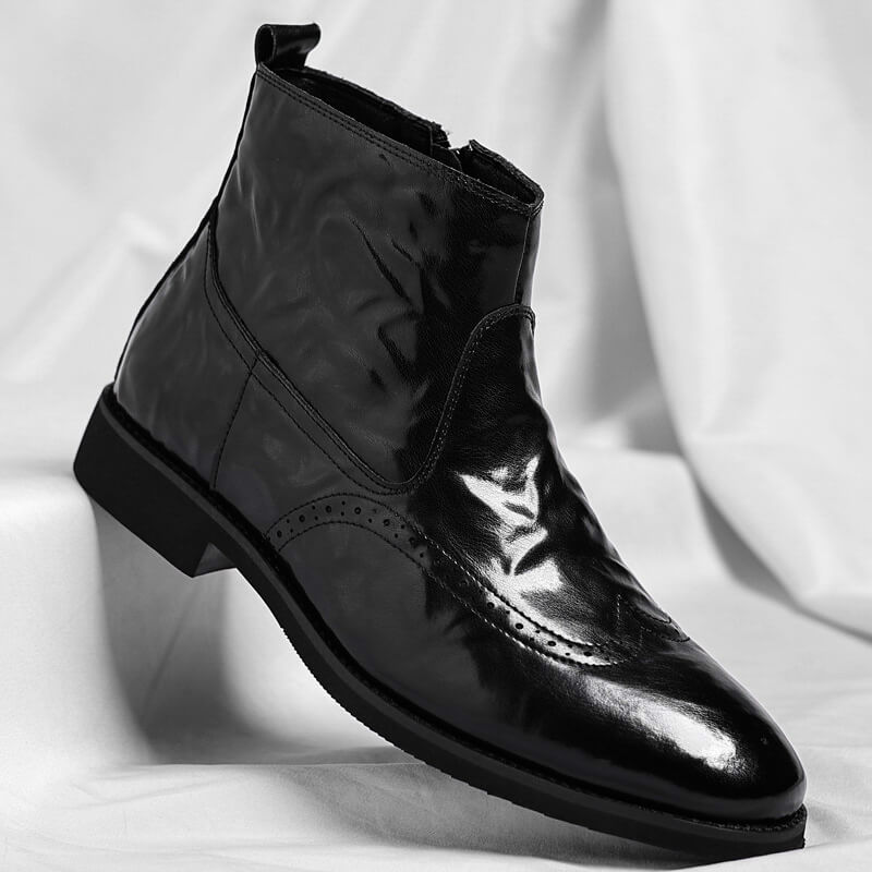 Men's Italian Leather Boots With Brogue Details – Elegant Ankle Boots For The Office, Business Casual, And Evening Wear