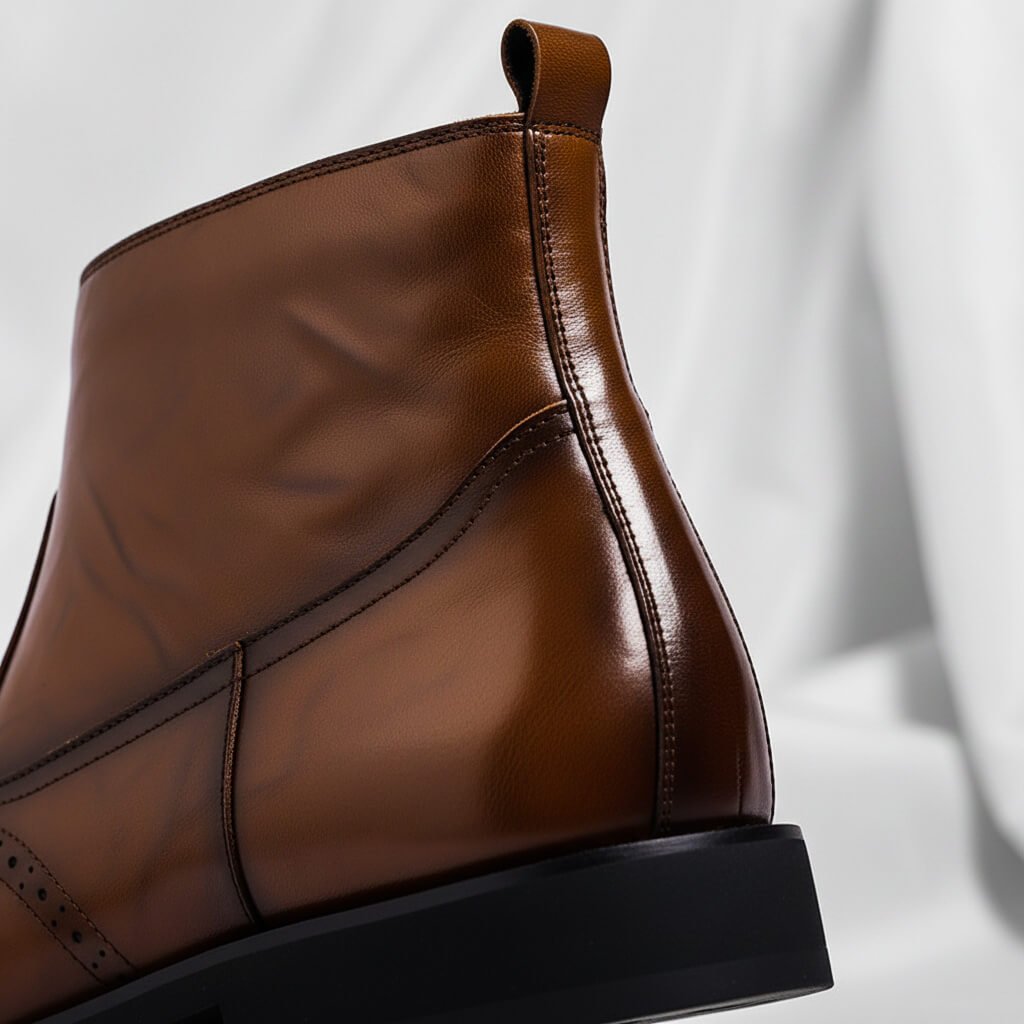 Men's Italian Leather Boots With Brogue Details – Elegant Ankle Boots For The Office, Business Casual, And Evening Wear