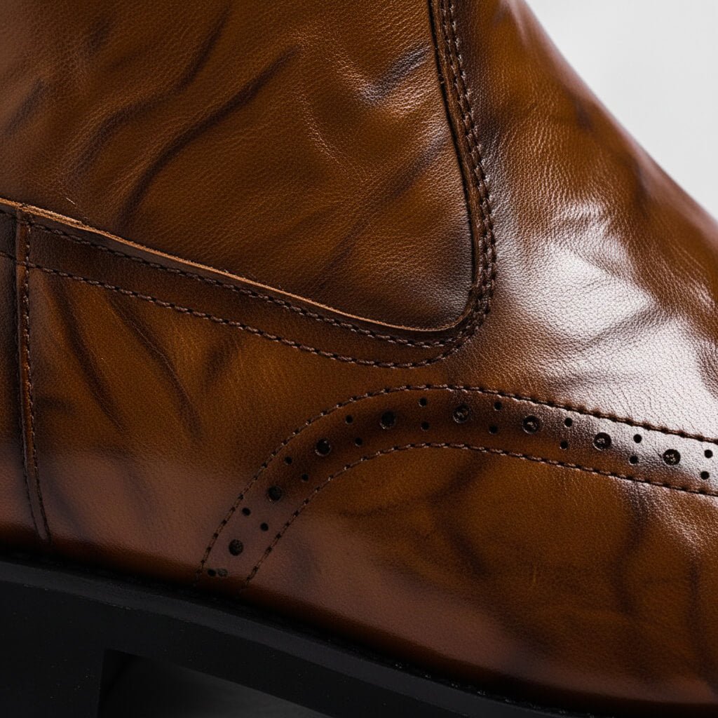 Men's Italian Leather Boots With Brogue Details – Elegant Ankle Boots For The Office, Business Casual, And Evening Wear