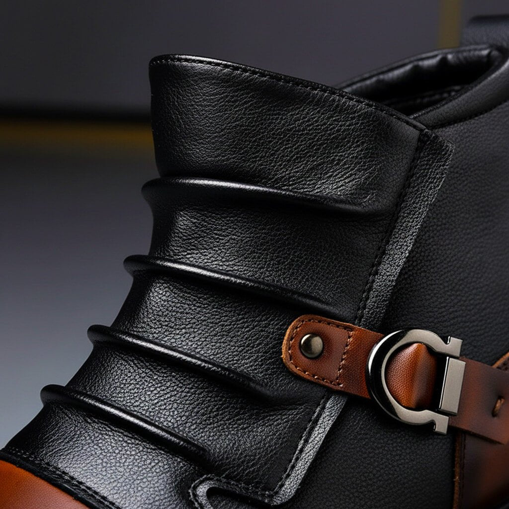 Men's Handmade Leather Boots With A Buckle And A Textured, Ankle-high Design – Stylish Boots For Everyday Wear, Weekends, And Smart-casual Looks