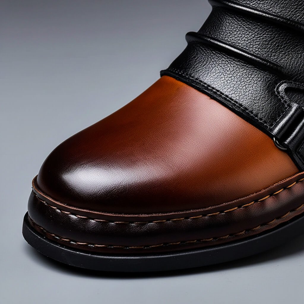 Men's Handmade Leather Boots With A Buckle And A Textured, Ankle-high Design – Stylish Boots For Everyday Wear, Weekends, And Smart-casual Looks