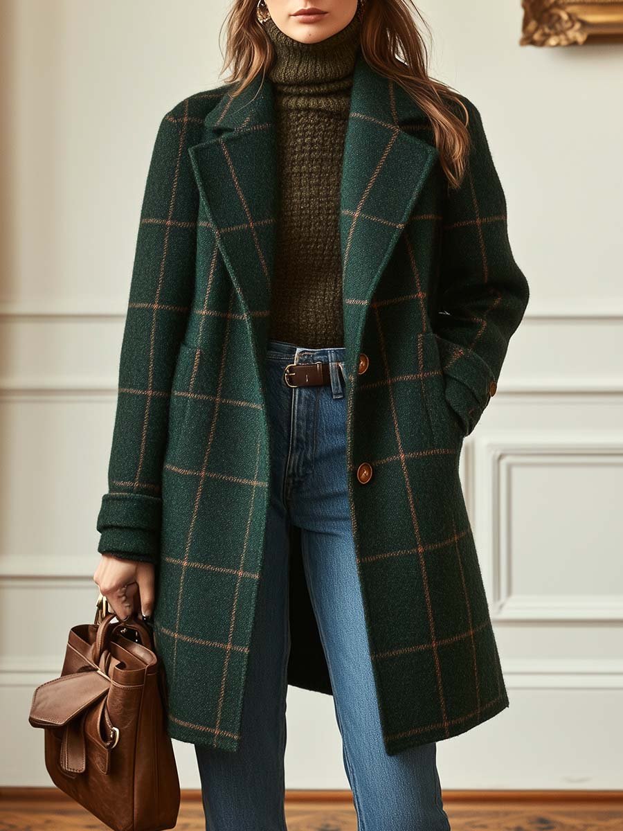 Women's Long Tweed Coat In A Wool Blend With A Print – Elegant Outerwear For Fall, Winter, Everyday Wear, And Smart-casual Style