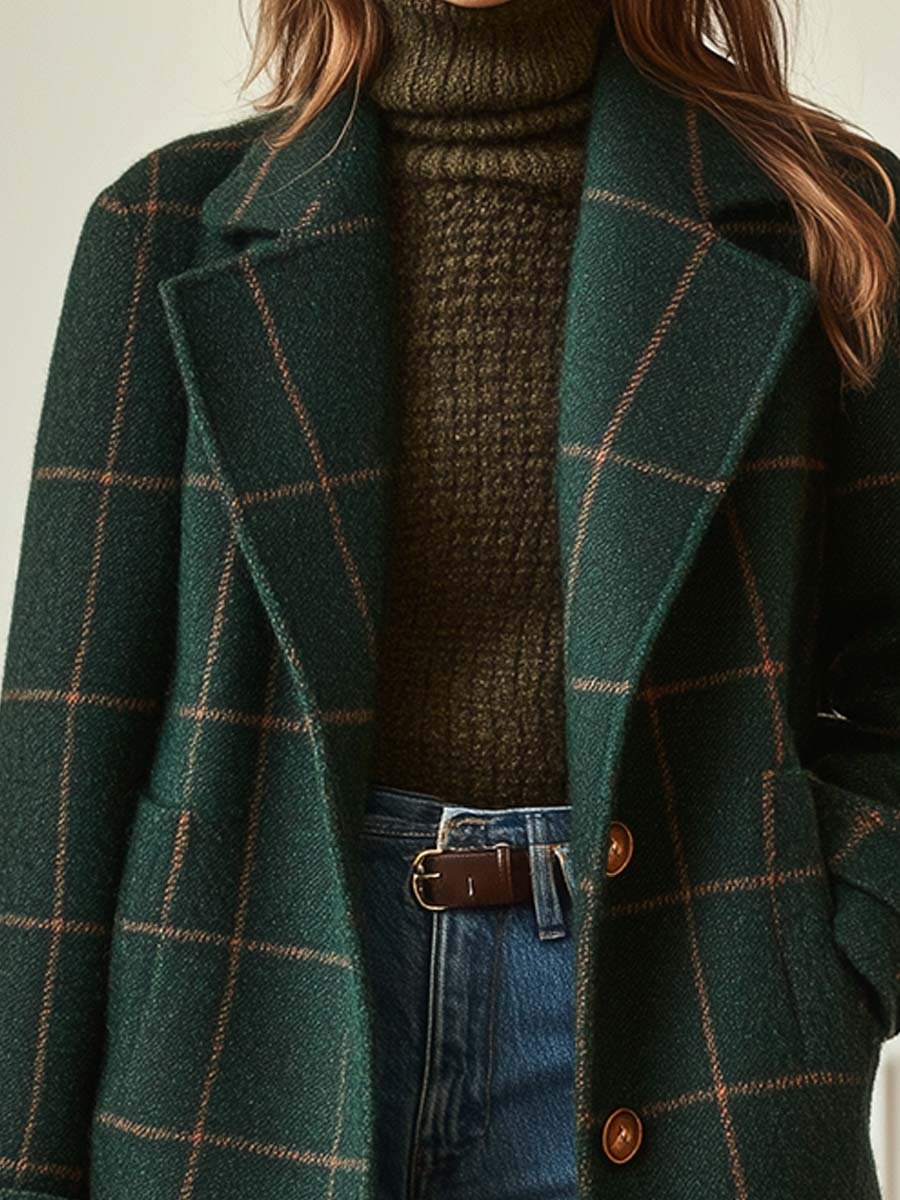 Women's Long Tweed Coat In A Wool Blend With A Print – Elegant Outerwear For Fall, Winter, Everyday Wear, And Smart-casual Style